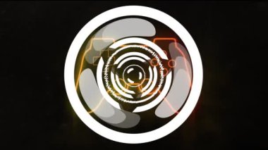 Siyah arka planda turuncu oyun alanı üzerinde dönen beyaz dairesel tarayıcının animasyonu. küresel iletişim, video oyunu ve dijital arayüz arkaplan kavramı dijital olarak oluşturuldu.