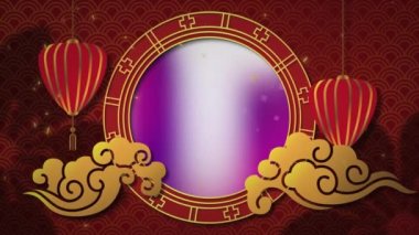 Kopya uzayı olan Çin kırmızı ve sarı desenli animasyon. Çin 'de yeni yıl kutlamaları ve dijital olarak üretilen geleneksel video konsepti.