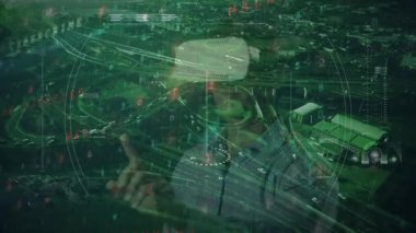 VR kulaklık takan iş adamının finansal veri işleme animasyonu. küresel iletişim, iş dünyası, bağlantılar, dijital arayüz ve teknoloji konsepti dijital olarak oluşturulmuş video.