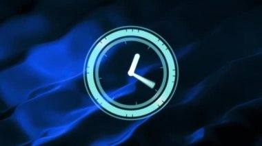 Mavi sıvı arka planda ilerleyen saatin animasyonu. zaman ve renk hareketi konsepti dijital olarak oluşturulmuş video.