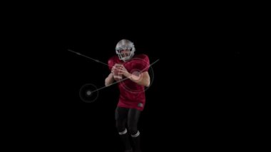 Siyah arka planda Amerikan futbolcusu üzerinden bağlantı ağının animasyonu. global spor, rekabet ve bağlantılar dijital olarak oluşturulmuş video konsepti.