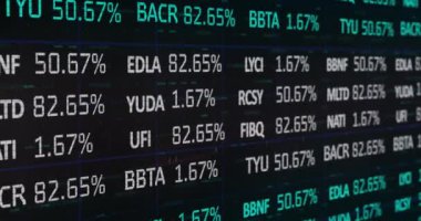 Şehir manzarası üzerindeki istatistik ve finansal veri işleme animasyonları. küresel finansman, iş ve veri işleme kavramı dijital olarak oluşturulmuş video.