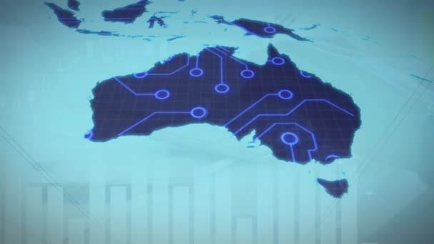 Animacja Statystyk Przetwarzania Danych Mapą Australii Płytkami Drukowanymi Globalny Biznes — Wideo stockowe