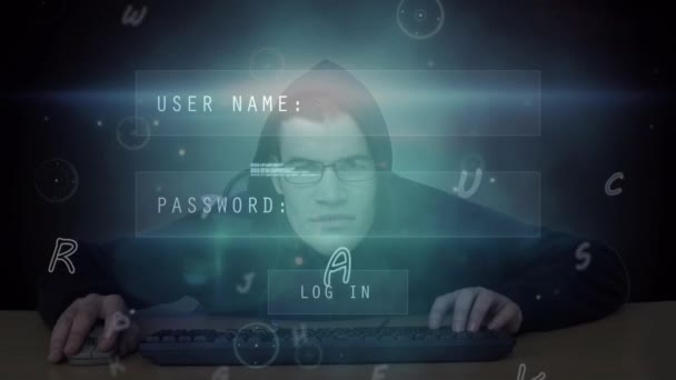 텍스트 애니메이션은 컴퓨터를 사용하는 로그인 인터페이스 해커를 거부되었다 글로벌 커뮤니케이션 — 비디오