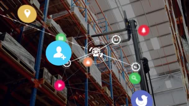 Анимация Сети Соединений Цифровыми Иконами Складом Глобальная Доставка Подключение Обработка — стоковое видео