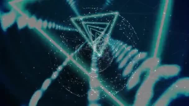 Animação Globo Triângulos Néon Com Linhas Luzes Brilhantes Rede Conexões — Vídeo de Stock