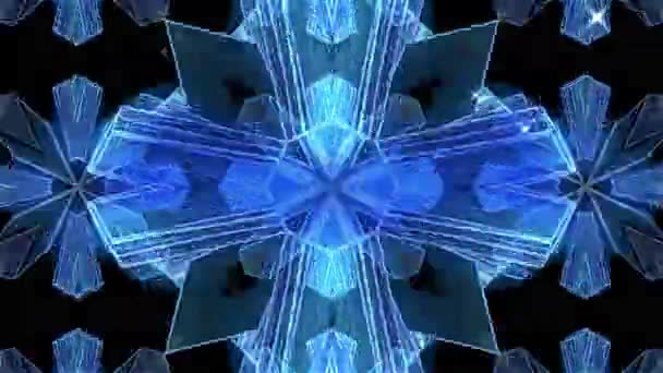 Animatie Van Kaleidoscopische Blauwe Bewegende Vormen Stadsgezicht Rood Bewegend Rooster — Stockvideo