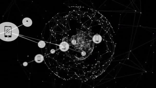 Animação Globo Com Redes Conexões Conexões Globais Interface Digital Conceito — Vídeo de Stock