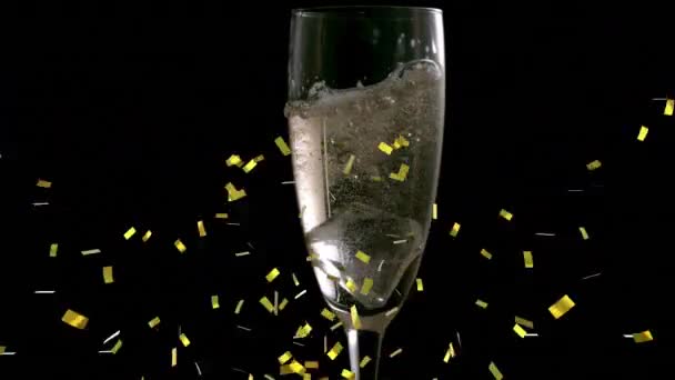 Animation Confettis Tombant Sur Une Coupe Champagne Nouvel Fête Veille — Video