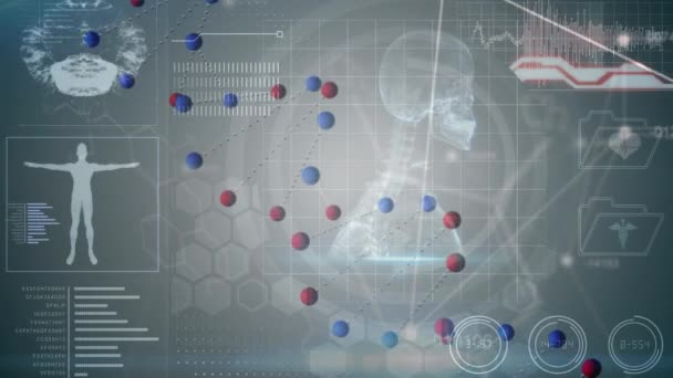 Animación Del Cuerpo Humano Hilado Adn Procesamiento Datos Ciencia Global — Vídeo de stock
