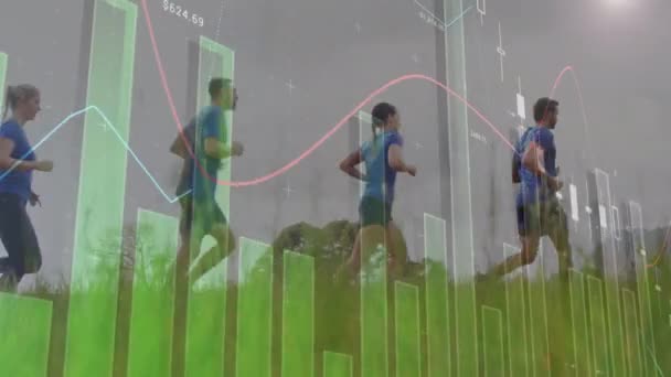 Animation Data Processing Group Men Women Running Sport Competition Concept — Stock Video
