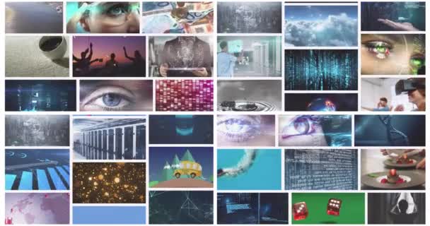 Animation Composite Multiples Écrans Affaires Loisirs Technologie Défilants Communication Globale — Video