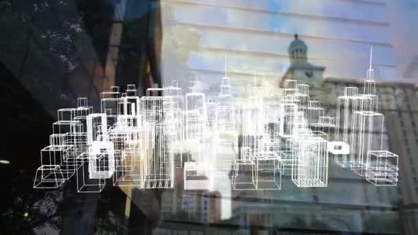 Animação Cidade Desenho Girando Sobre Paisagem Urbana Conceito Global Arquitetura — Vídeo de Stock
