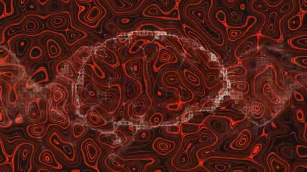 人脑和Dna链在红色液体背景上旋转的动画 研究和数据处理概念数字生成的视频 — 图库视频影像