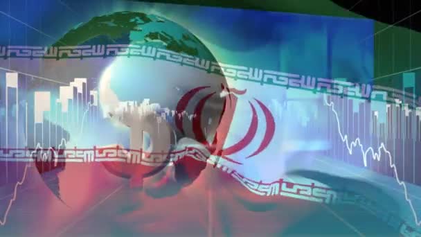 Animação Bandeira Móvel Iran Sobre Processamento Dados Globo Interface Digital — Vídeo de Stock