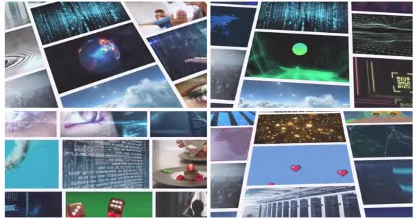 Zusammengesetzte Animation Mehrerer Scrollender Bildschirme Für Unternehmen Freizeit Und Technologie — Stockvideo