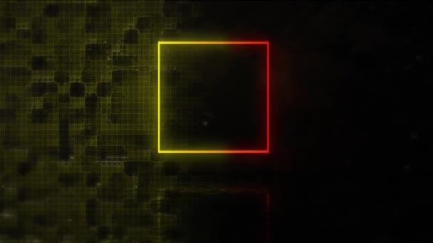 Animation Red Yellow Neon Squares Moving Yellow Digital Grid Black — Stock Video