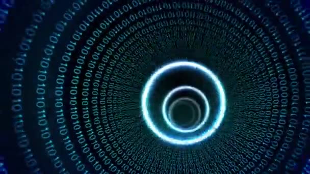 Animation Glowing Circles Pulsating Binary Coding Data Processing Digital Interface — Stock Video