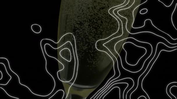 Animatie Van Witte Contourlijnen Die Champagneglas Bewegen Zwarte Achtergrond Feest — Stockvideo