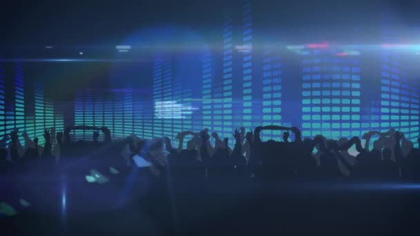 Анімація Людей Силуети Танцюють Обробкою Даних Прожекторами Еквалайзером Графічної Музики — стокове відео