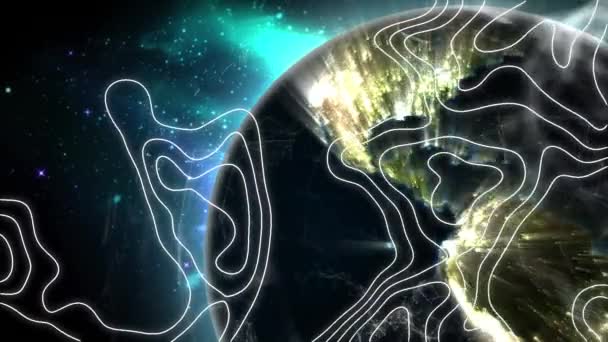 Анимация Движущихся Линий Земному Шару Глобальные Подключения Цифровой Интерфейс Технологическая — стоковое видео