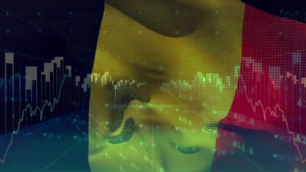 ベルギーの国旗に関する財務データ処理のアニメーション ビジネス データ処理の概念デジタルで生成されたビデオ — ストック動画