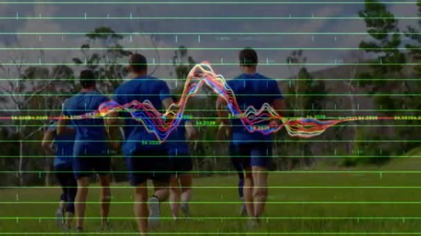 Animación Del Procesamiento Datos Sobre Grupo Hombres Mujeres Que Ejercen — Vídeo de stock