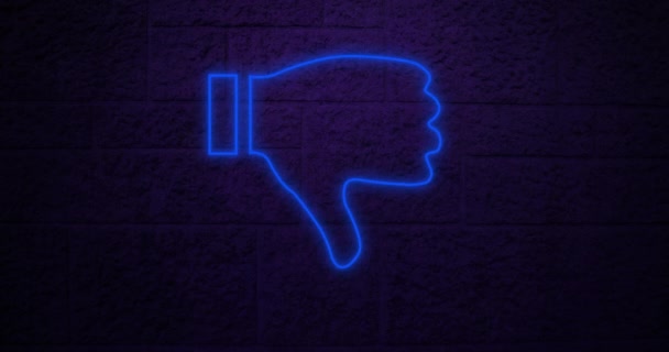 Animation Neon Thumbs Icon Flickering Copy Space Wall Background Global — Stock Video