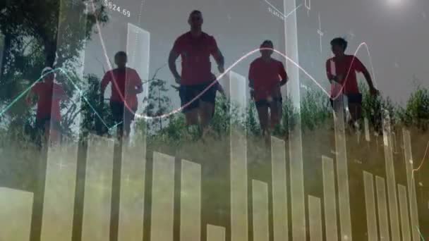 Animación Del Procesamiento Datos Sobre Grupo Niños Corriendo Concepto Deporte — Vídeo de stock