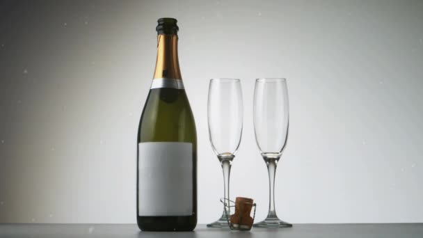 Animering Vita Fallande Fläckar Över Glas Champagne Nyår Kväll Fest — Stockvideo