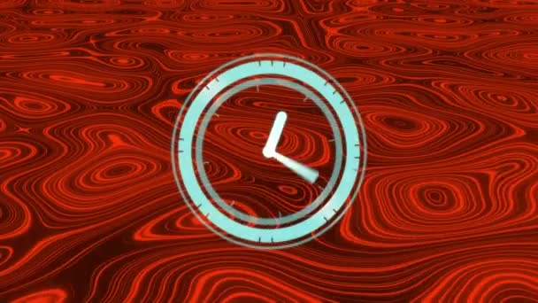 Animación Del Reloj Moviéndose Rápido Sobre Fondo Líquido Rojo Concepto — Vídeo de stock