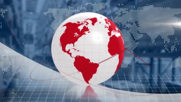 Globo Girando Sobre Mapa Mundo Contra Armazém Fundo Conceito Negócio — Vídeo de Stock