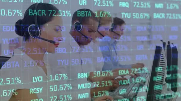 Animering Finansiell Databehandling Över Affärsmän Som Bär Headset Global Kommunikation — Stockvideo