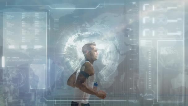 Animatie Van Gegevensverwerking Fit Man Running Sport Concurrentie Concept Digitaal — Stockvideo