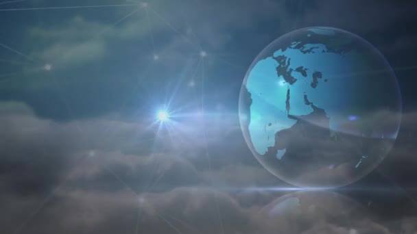 具有光迹和连接网络的地球动画 全球连接 数字接口和数字视频技术概念 — 图库视频影像