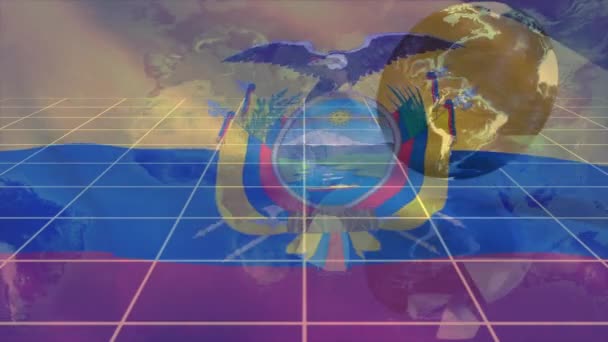 Animación Procesamiento Datos Sobre Bandera Ecuador Globo Procesamiento Datos Global — Vídeo de stock