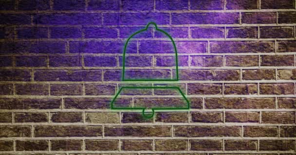 Animation Der Leuchtglocke Benachrichtigungssymbol Flackert Mit Kopierraum Über Backsteinwand Hintergrund — Stockvideo