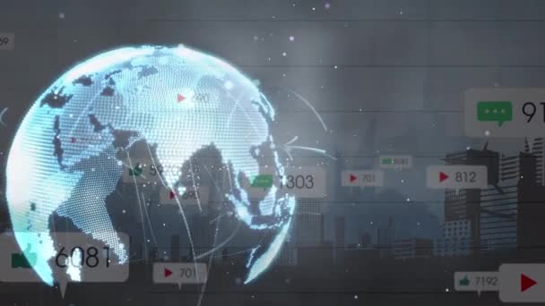 Animação Globo Ícones Mídia Social Processamento Dados Rede Conexões Conceito — Vídeo de Stock