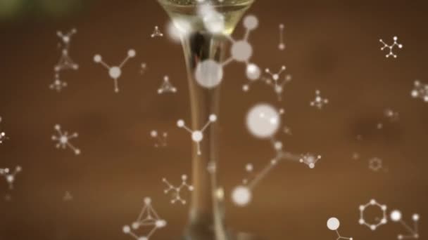 Animation Réseaux Blancs Déplaçant Sur Verre Champagne Sur Fond Noir — Video