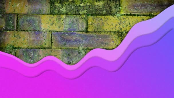 Animation Purple Concentric Waves Yellow Brick Wall Background Global Communication — Stock Video