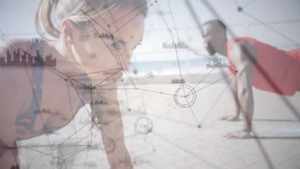 Animazione Rete Connessioni Donna Uomo Che Esercitano All Aperto Concetto — Video Stock