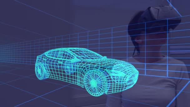 Animace Auta Jak Kreslí Ženu Soupravě Sluchátka Globální Automobilový Průmysl — Stock video