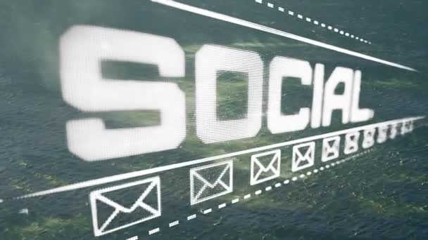 Animación Redes Sociales Texto Iconos Sobres Correo Electrónico Sobre Campo — Vídeos de Stock