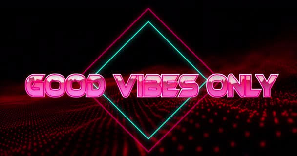 Animation Good Vibes Only Text Metallic Pink Letters Diamonds Mesh — Stock Video