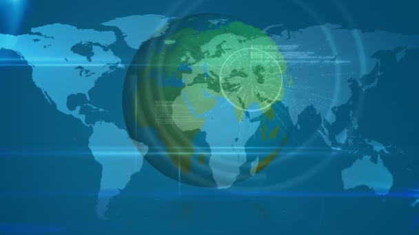 Animação Varredura Escopos Sobre Globo Mapa Mundo Rede Conexões Conexões — Vídeo de Stock