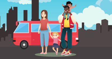 Şehir manzarası üzerinde el ele tutuşan aile kompozisyonu. Mutlu aile, sevgi ve destek konsepti dijital olarak oluşturulmuş imaj.