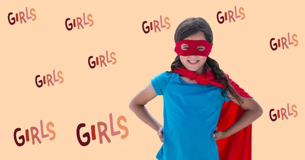 Samenstelling Van Tekstmeisjes Boven Meisje Superheldenkostuum Girl Power Positieve Vrouwelijke — Stockfoto