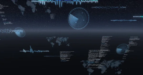 Veri Işleme Görüntüsü Dünya Haritaları Evren Üzerindeki Istatistikler Dijital Arayüz — Stok fotoğraf