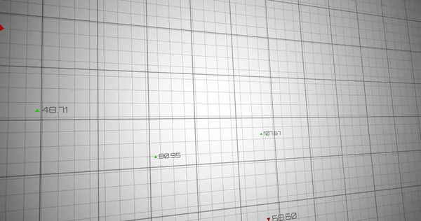 Image Three Red Statistic Lines Grey Grid Numbers Markers Appearing — Stock Photo, Image