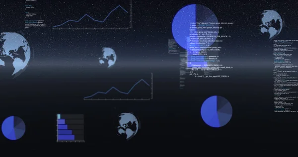 Imagen Procesamiento Datos Globos Girando Registro Estadístico Sobre Universo Interfaz — Foto de Stock